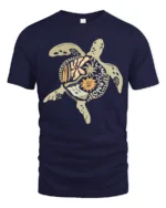 Long Island Sea Turtle Boho Ocean Art Graphic Tee Coastal Tshirt - navy t-shirt on white background