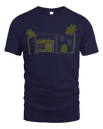 Minimal Beach House Palm Tree Coastal Sketch Graphic Tee Tshirt - navy t-shirt on white background