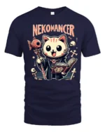 Cute Nekomancer Cat Necromancer Funny Magic Graphic Tee Tshirt - navy t-shirt on white background