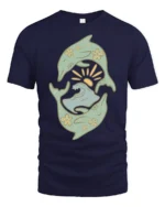 Dolphin Ocean Wave Sun Retro Coastal Aesthetic Graphic Tee Tshirt - navy t-shirt on white background