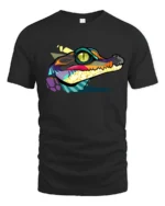 Colorful Alligator Head Graphic T Shirt Bold Reptile Art Tee - black t-shirt on white background