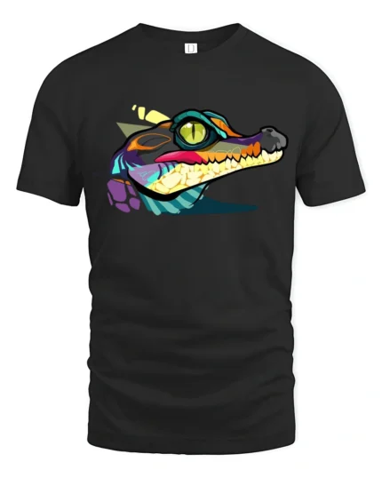 Colorful Alligator Head Graphic T Shirt Bold Reptile Art Tee - black t-shirt on white background