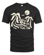 Tropical Wave Palm Tree Graphic T Shirt Sunset Beach Vibe Tee - black t-shirt on white background