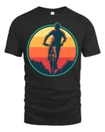 Retro Mountain Biking Sunset Graphic T Shirt Adventure Tee - black t-shirt on white background