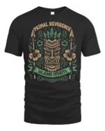 Primal Reverence Island Spirits Tiki Graphic T Shirt Tee - black t-shirt on white background