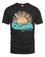 Take Me To The Ocean Wave Sunset Graphic T Shirt Tee - black t-shirt on white background