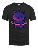 Cute Space Cat Alien Graphic T Shirt Kawaii Cosmic Tee - black t-shirt on white background