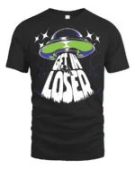 Get In Loser Alien UFO Graphic T Shirt Funny Space Tee - black t-shirt on white background