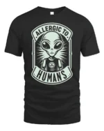 Allergic To Humans Alien Graphic T Shirt Funny UFO Tee - black t-shirt on white background