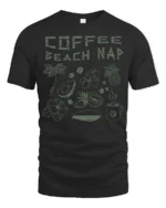 Coffee Beach Nap Tropical Graphic T Shirt Chill Island Tee - black t-shirt on white background