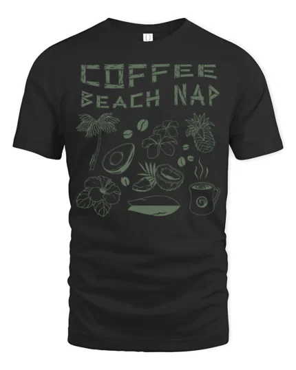 Coffee Beach Nap Tropical Graphic T Shirt Chill Island Tee - black t-shirt on white background