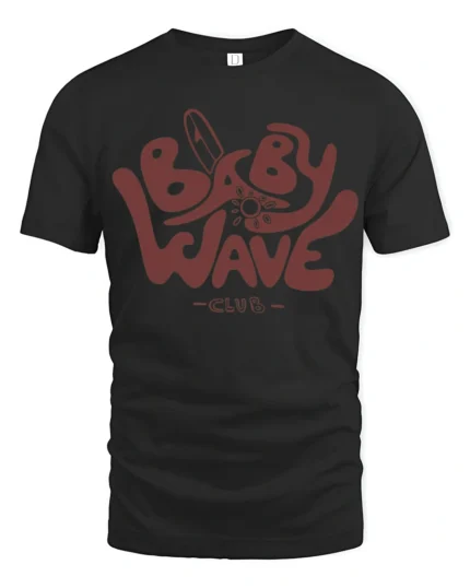 Baby Wave Club Surf Graphic T Shirt Retro Beach Vibe Tee - black t-shirt on white background