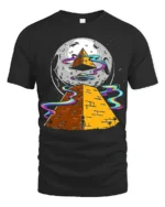 Cosmic Pyramid UFO Graphic T Shirt Alien Space Art Tee - black t-shirt on white background