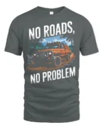 No Roads No Problem Off Road Truck Graphic T Shirt Tee - gray t-shirt on white background