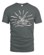Minimal Flower Sun Wave Graphic T Shirt Aesthetic Nature Tee - gray t-shirt on white background