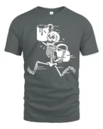 Funny Skeleton Coffee Run Graphic T Shirt Dark Humor Tee - gray t-shirt on white background