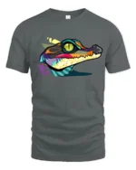 Colorful Alligator Head Graphic T Shirt Bold Reptile Art Tee - gray t-shirt on white background