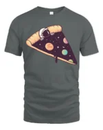 Space Pizza Astronaut Graphic T Shirt Funny Cosmic Tee - gray t-shirt on white background