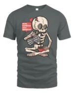 More Espresso Less Depresso Skeleton Coffee T Shirt Tee - gray t-shirt on white background