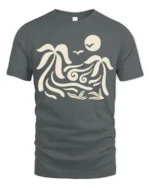 Tropical Wave Palm Tree Graphic T Shirt Sunset Beach Vibe Tee - gray t-shirt on white background