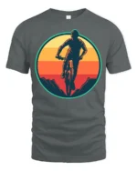 Retro Mountain Biking Sunset Graphic T Shirt Adventure Tee - gray t-shirt on white background