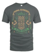 Primal Reverence Island Spirits Tiki Graphic T Shirt Tee - gray t-shirt on white background