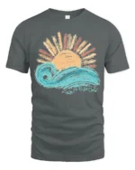 Take Me To The Ocean Wave Sunset Graphic T Shirt Tee - gray t-shirt on white background