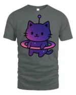 Cute Space Cat Alien Graphic T Shirt Kawaii Cosmic Tee - gray t-shirt on white background