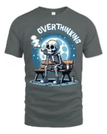 Funny Overthinking Skeleton Tshirt Night Vibe Humor Tee - gray t-shirt on white background