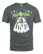 Get In Loser Alien UFO Graphic T Shirt Funny Space Tee - gray t-shirt on white background