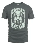 Allergic To Humans Alien Graphic T Shirt Funny UFO Tee - gray t-shirt on white background
