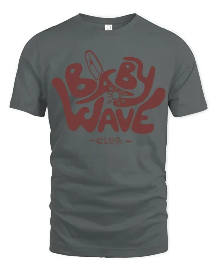 Baby Wave Club Surf Graphic T Shirt Retro Beach Vibe Tee - gray t-shirt on white background