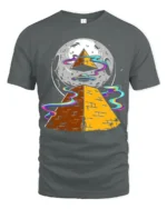 Cosmic Pyramid UFO Graphic T Shirt Alien Space Art Tee - gray t-shirt on white background
