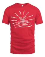 Minimal Flower Sun Wave Graphic T Shirt Aesthetic Nature Tee - red t-shirt on white background