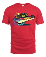 Colorful Alligator Head Graphic T Shirt Bold Reptile Art Tee - red t-shirt on white background