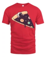 Space Pizza Astronaut Graphic T Shirt Funny Cosmic Tee - red t-shirt on white background