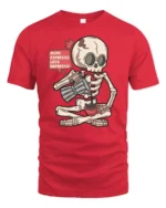 More Espresso Less Depresso Skeleton Coffee T Shirt Tee - red t-shirt on white background