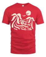 Tropical Wave Palm Tree Graphic T Shirt Sunset Beach Vibe Tee - red t-shirt on white background