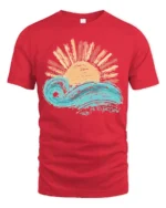Take Me To The Ocean Wave Sunset Graphic T Shirt Tee - red t-shirt on white background