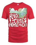 Rad Times Ahead Camping T Shirt Retro Nature Adventure Tee - red t-shirt on white background