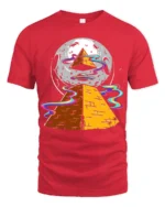 Cosmic Pyramid UFO Graphic T Shirt Alien Space Art Tee - red t-shirt on white background