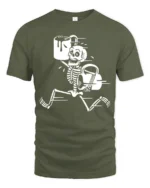Funny Skeleton Coffee Run Graphic T Shirt Dark Humor Tee - military green t-shirt on white background