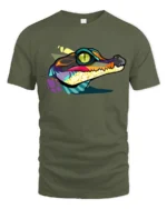 Colorful Alligator Head Graphic T Shirt Bold Reptile Art Tee - military green t-shirt on white background