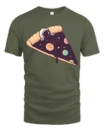Space Pizza Astronaut Graphic T Shirt Funny Cosmic Tee - military green t-shirt on white background