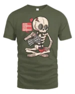 More Espresso Less Depresso Skeleton Coffee T Shirt Tee - military green t-shirt on white background