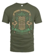Primal Reverence Island Spirits Tiki Graphic T Shirt Tee - military green t-shirt on white background