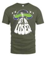 Get In Loser Alien UFO Graphic T Shirt Funny Space Tee - military green t-shirt on white background