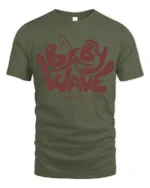 Baby Wave Club Surf Graphic T Shirt Retro Beach Vibe Tee - military green t-shirt on white background