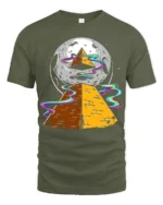 Cosmic Pyramid UFO Graphic T Shirt Alien Space Art Tee - military green t-shirt on white background