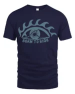 Born To Ride Eye Graphic T Shirt Retro Biker Spirit Tee - navy t-shirt on white background